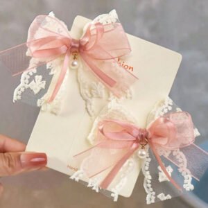 2 Pcs Spring/Summer Lace Pearl Bow Daily Versatile Hair Clips