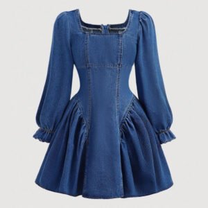 Coquette Denim Mini Dress with Back Bow Detail