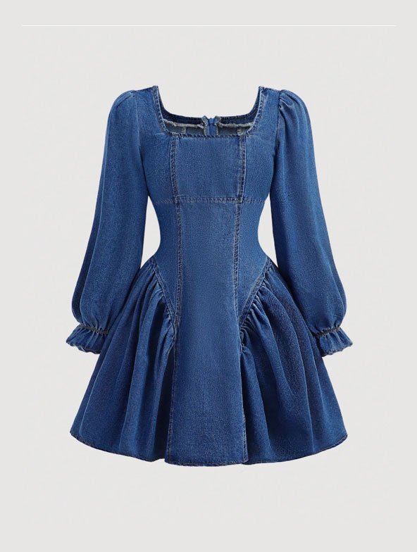 Coquette Denim Mini Dress with Back Bow Detail