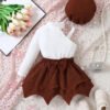 Baby Girls' Asymmetric Shoulder T-shirt And Bowknot Skirt Set With Hat