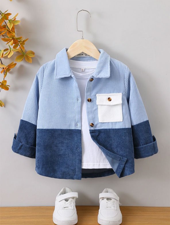 Kids' Colorblock Corduroy Shacket in Ocean Blue