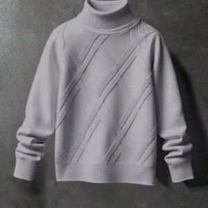 Men's Geometric Cross-Stitch Cable Knit Turtleneck Sweater