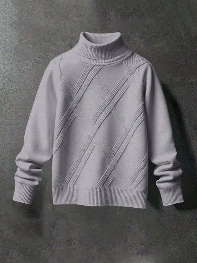Men's Geometric Cross-Stitch Cable Knit Turtleneck Sweater