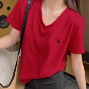 DAZY Women's V-Neck Embroidered Short Sleeve Casual T-Shirt