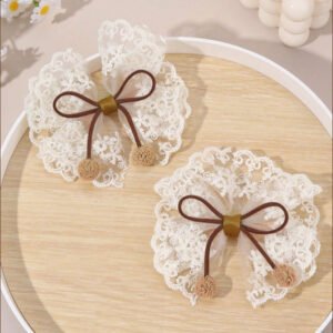 2pcs White Bow Hair Clips For Girls