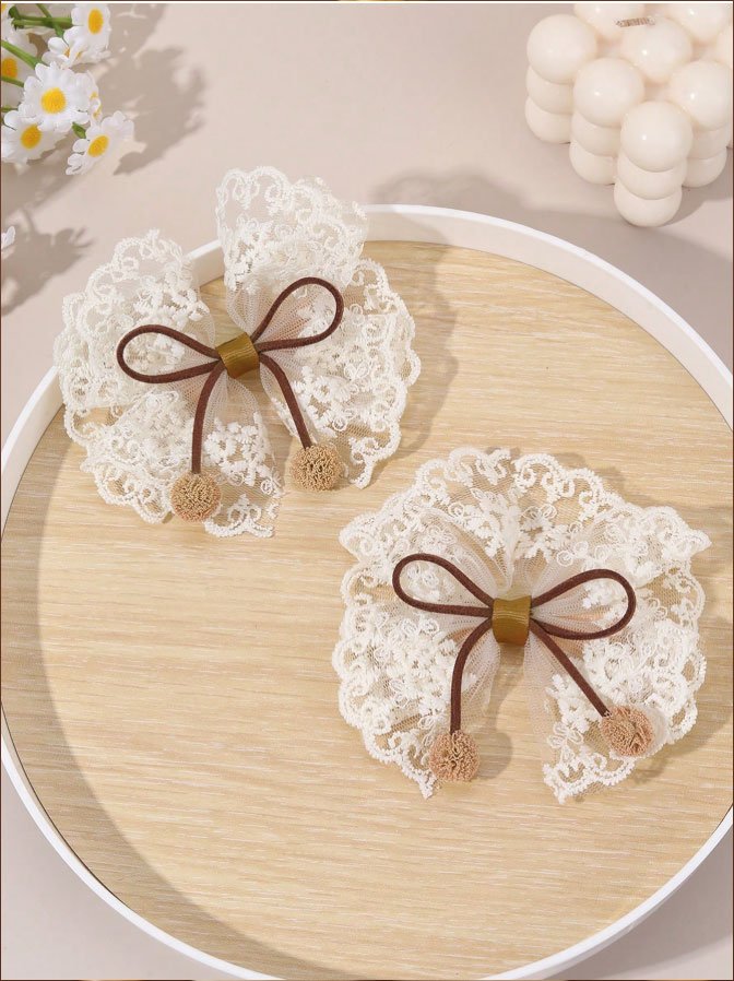 2pcs White Bow Hair Clips For Girls