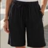Relaxed Black Linen Drawstring Shorts