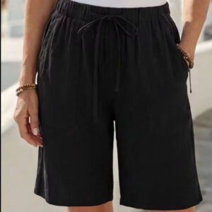 Relaxed Black Linen Drawstring Shorts