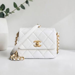 Classic white Quilted Mini Top-Handle Flap Bag with Gold-Tone Hardware