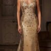 Gold Embellished Crystal & Sequin Illusion Mermaid Evening Gown