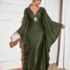 Cravure Women's Luxury Army Green Autumn Party Banquet Knit Long Caftan Dress