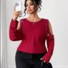 Pearl-Embellished Cold-Shoulder Long Sleeve Blouse