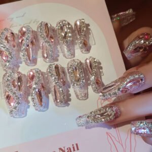 Pink Crystal Rhinestone Press-On Nails Set