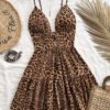Leopard Print Cutout V-Neck Tiered Mini Sundress